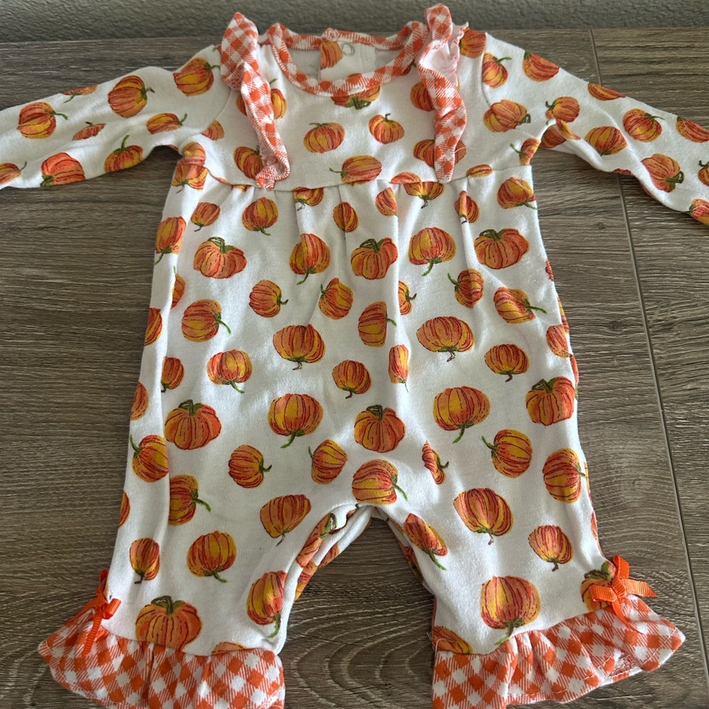 Baby Essentials White Romper with Orange Pumpkin Print
